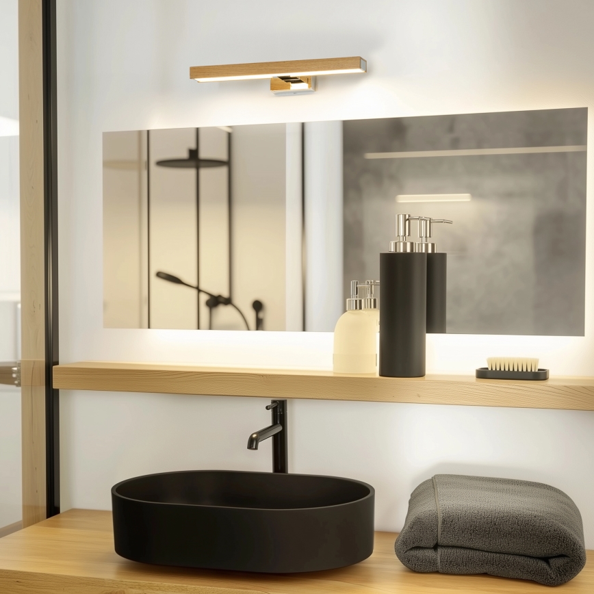 Brilagi - Illuminazione a LED per specchi da bagno WOODY MIRROR LED/8W/230V 40 cm IP44 quercia/cromo lucido