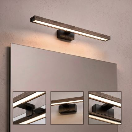 Brilagi - Illuminazione LED per specchio da bagno 3-in-1 WOODY MIRROR LED/12W/230V IP44 nero/rovere noce