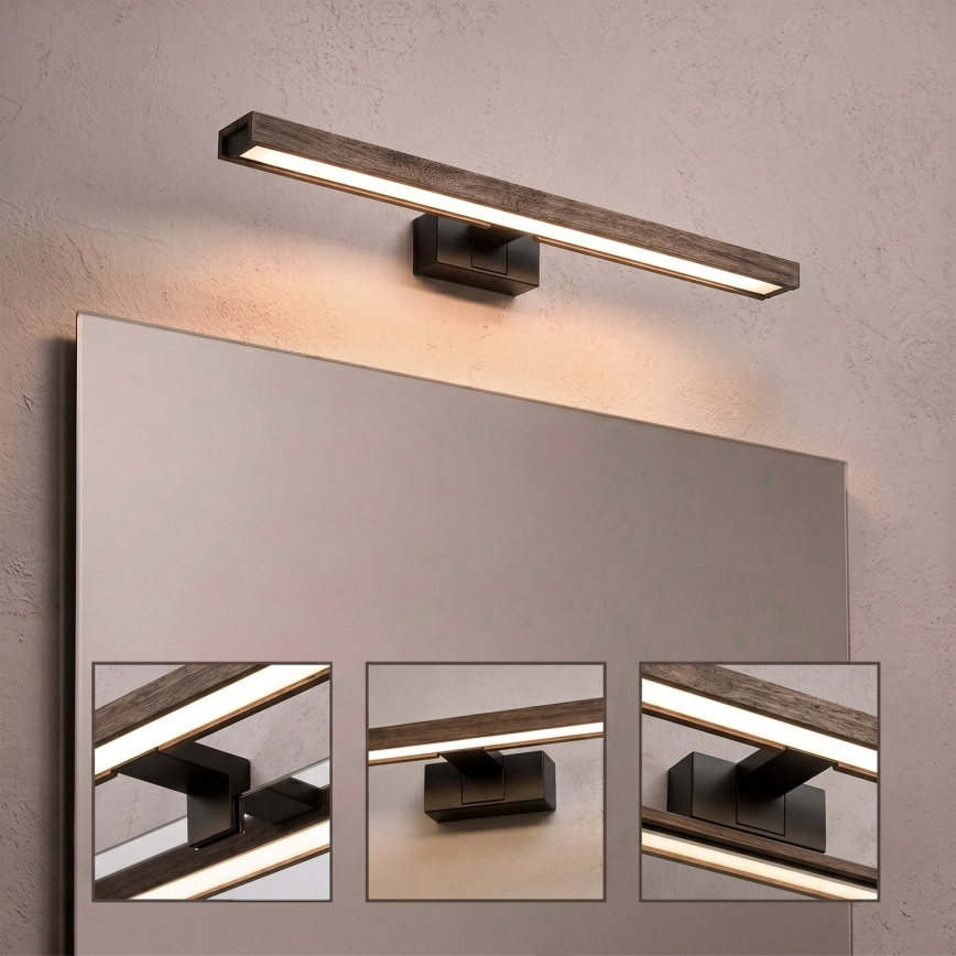 Brilagi - Illuminazione LED per specchio da bagno 3-in-1 WOODY MIRROR LED/12W/230V IP44 nero/rovere noce