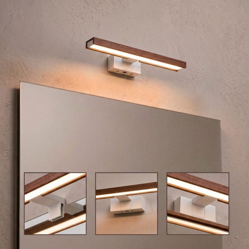 Brilagi - Illuminazione LED per specchio da bagno 3 in 1 WOODY MIRROR LED/8W/230V 40 cm IP44 bianco/rovere ciliegio