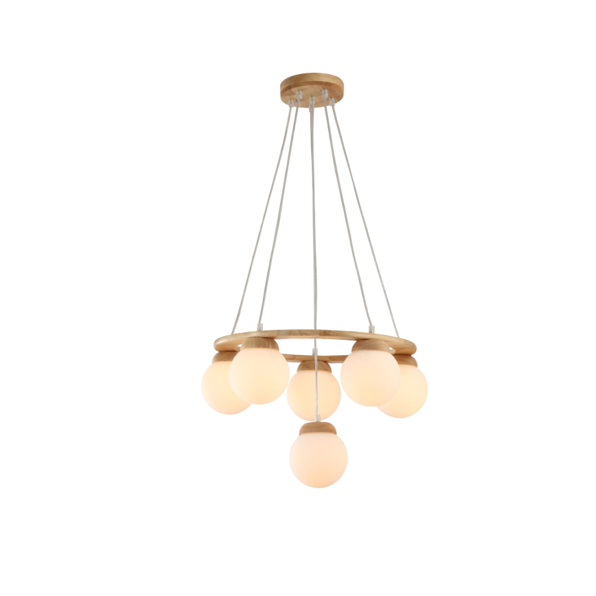 Brilagi - Kabel-Pendelleuchte VISBY WOOD 6xE27/60W/230V Ø 58 cm Gummibaumholz