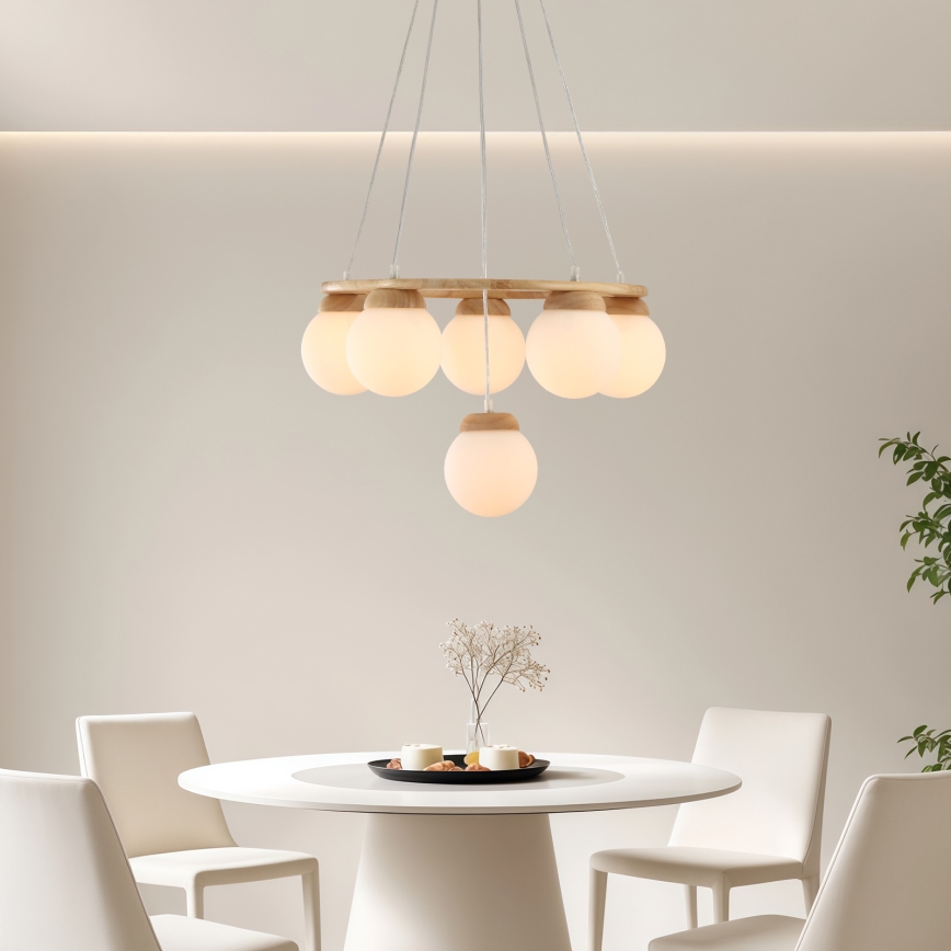 Brilagi - Kabel-Pendelleuchte VISBY WOOD 6xE27/60W/230V Ø 58 cm Gummibaumholz