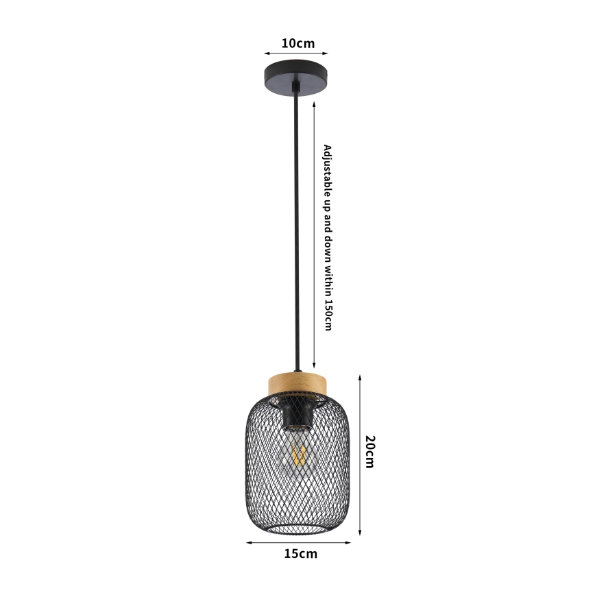 Brilagi - Kabelpendelleuchte BASKLITE 1xE27/15W/230V Gummibaumholz/schwarz