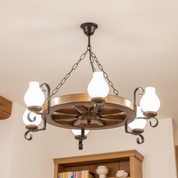 Brilagi - Ketten-Kronleuchter ROATA 6xE14/40W/230V Ø 70 cm Buche/Nussbaum