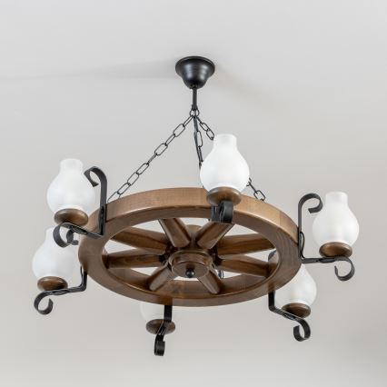 Brilagi - Ketten-Kronleuchter ROATA 6xE14/40W/230V Ø 70 cm Buche/Nussbaum