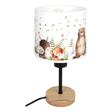 Brilagi - Kinder-Schreibtischlampe BOBO WOOD 1xE27/25W/230V Eiche/Schwarz/Weiß/Tiermotive