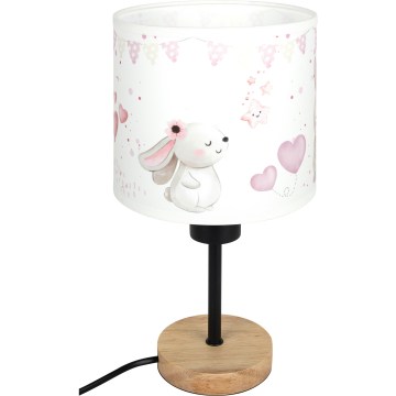 Brilagi - Kinder-Tischlampe BOBO WOOD 1xE27/25W/230V Eiche/Schwarz/Creme mit Häschenmotiv