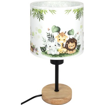 Brilagi - Kinder-Tischlampe BOBO WOOD 1xE27/25W/230V Eiche/Schwarz/Weiß/Grün/Dschungel