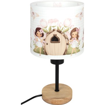 Brilagi - Kinder-Tischlampe BOBO WOOD 1xE27/25W/230V Eiche/schwarz/weiß/rosa/Feen