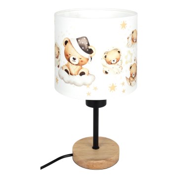 Brilagi - Kinder-Tischleuchte BOBO WOOD 1xE27/25W/230V Eiche/schwarz/weiß/Teddybären
