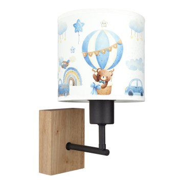 Brilagi - Kinder-Wandleuchte BOBO WOOD 1xE27/25W/230V Eiche/Schwarz/Weiß/Blau/Bärchen
