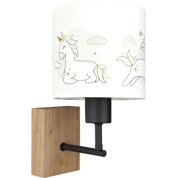 Brilagi - Kinder-Wandleuchte BOBO WOOD 1xE27/25W/230V Eiche/Schwarz/Weiß/Einhörner