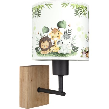 Brilagi - Kinder-Wandleuchte BOBO WOOD 1xE27/25W/230V Eiche/schwarz/weiß/grün/Dschungel