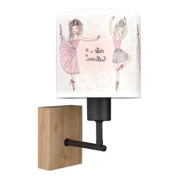 Brilagi - Kinder-Wandleuchte BOBO WOOD 1xE27/25W/230V Eiche/Schwarz/Weiß/Rosa/Ballerina-Motiv