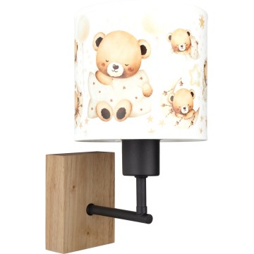 Brilagi - Kinder-Wandleuchte BOBO WOOD 1xE27/25W/230V Eiche/Schwarz/Weiß/Teddybären