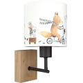 Brilagi - Kinder-Wandleuchte BOBO WOOD 1xE27/25W/230V Eiche/Schwarz/Weiß/Tiermotive