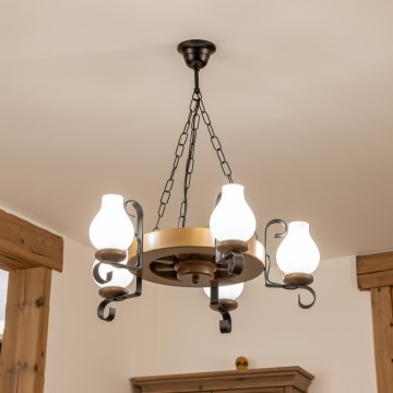 Brilagi - Kronleuchter an Kette ROATA 5xE14/40W/230V Ø 50 cm Buche/Nussbaum