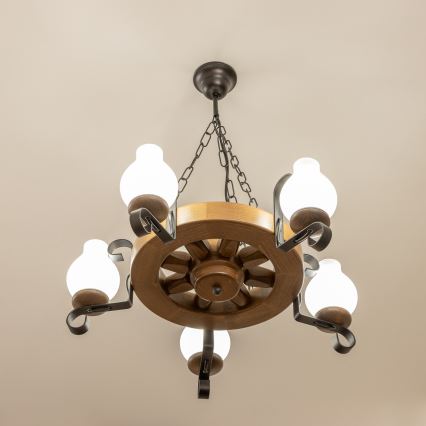 Brilagi - Kronleuchter an Kette ROATA 5xE14/40W/230V Ø 50 cm Buche/Nussbaum
