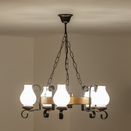 Brilagi - Kronleuchter an Kette ROATA 5xE14/40W/230V Ø 50 cm Buche/Nussbaum