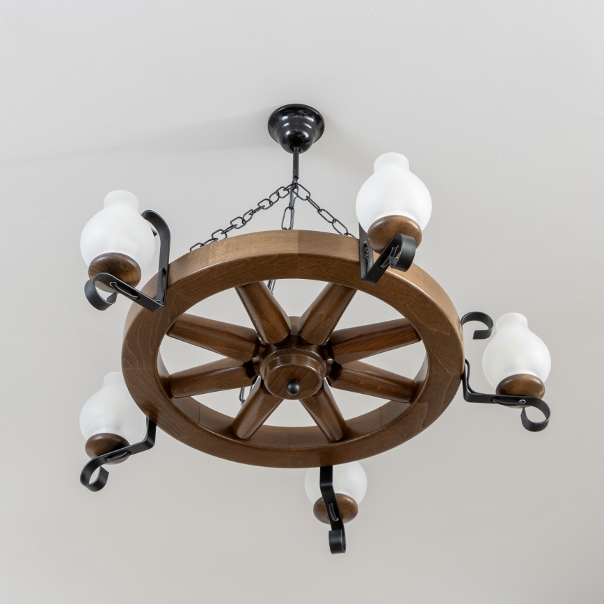 Brilagi - Kronleuchter an Kette ROATA 5xE14/40W/230V Ø 70 cm Buche/Nussbaum