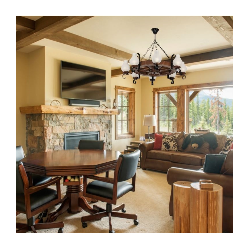 Brilagi - Kronleuchter an Kette ROATA 8xE14/40W/230V Buche/Walnuss