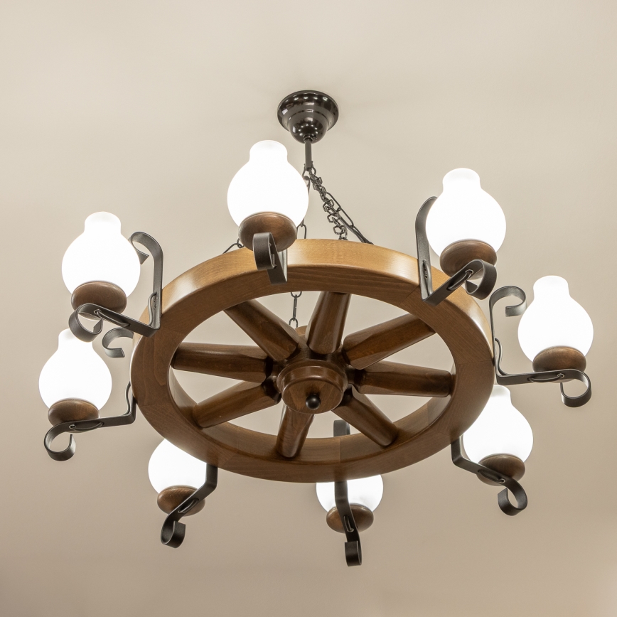 Brilagi - Kronleuchter an Kette ROATA 8xE14/40W/230V Ø 70 cm Buche/Nussbaum