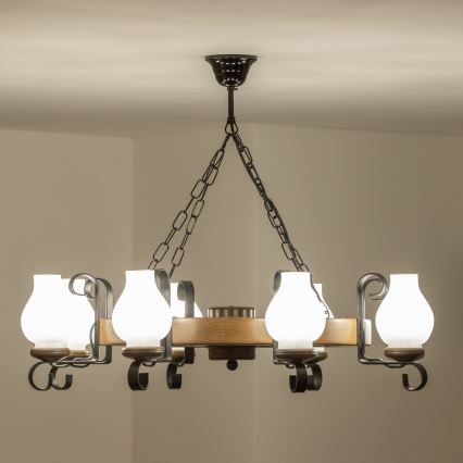 Brilagi - Kronleuchter an Kette ROATA 8xE14/40W/230V Ø 70 cm Buche/Nussbaum