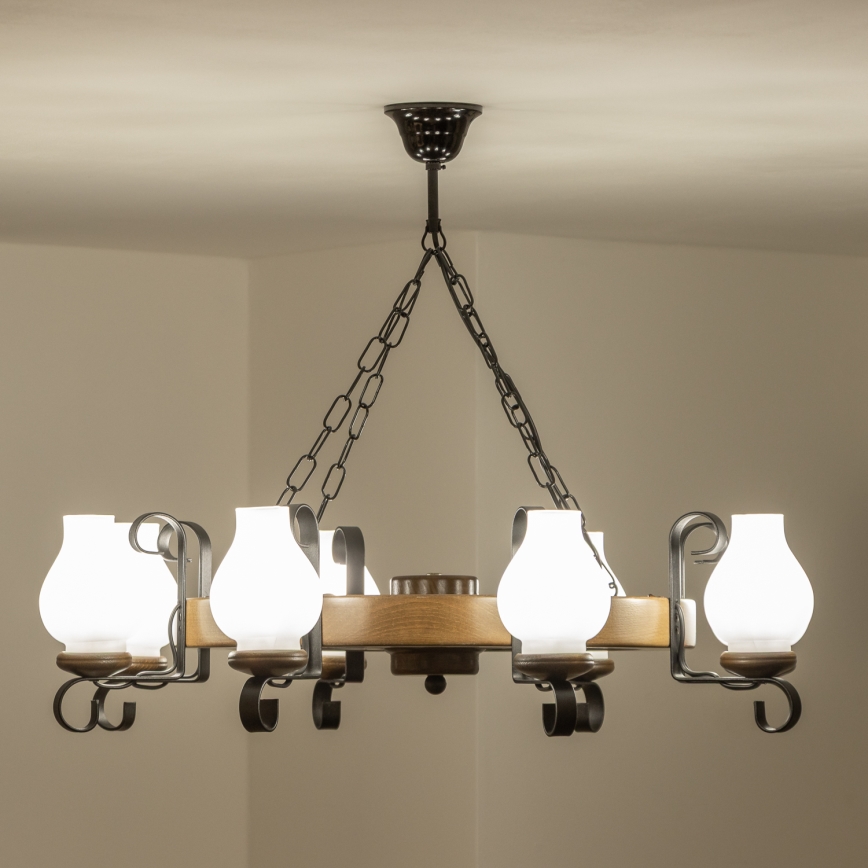 Brilagi - Kronleuchter an Kette ROATA 8xE14/40W/230V Ø 70 cm Buche/Nussbaum