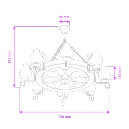 Brilagi - Kronleuchter an Kette ROATA 8xE14/40W/230V Ø 70 cm Buche/Nussbaum
