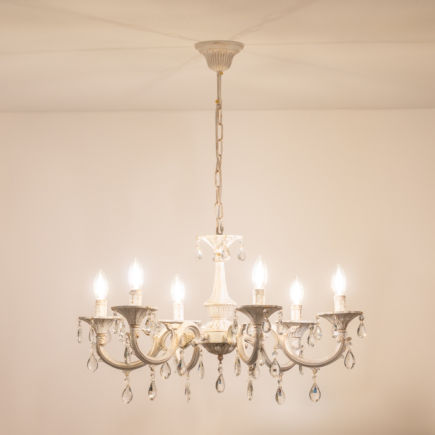 BRILAGI - Kronleuchter mit Kette CLASSIC 6xE14/10W/230V creme/Patina