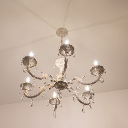 BRILAGI - Kronleuchter mit Kette CLASSIC 6xE14/10W/230V creme/Patina