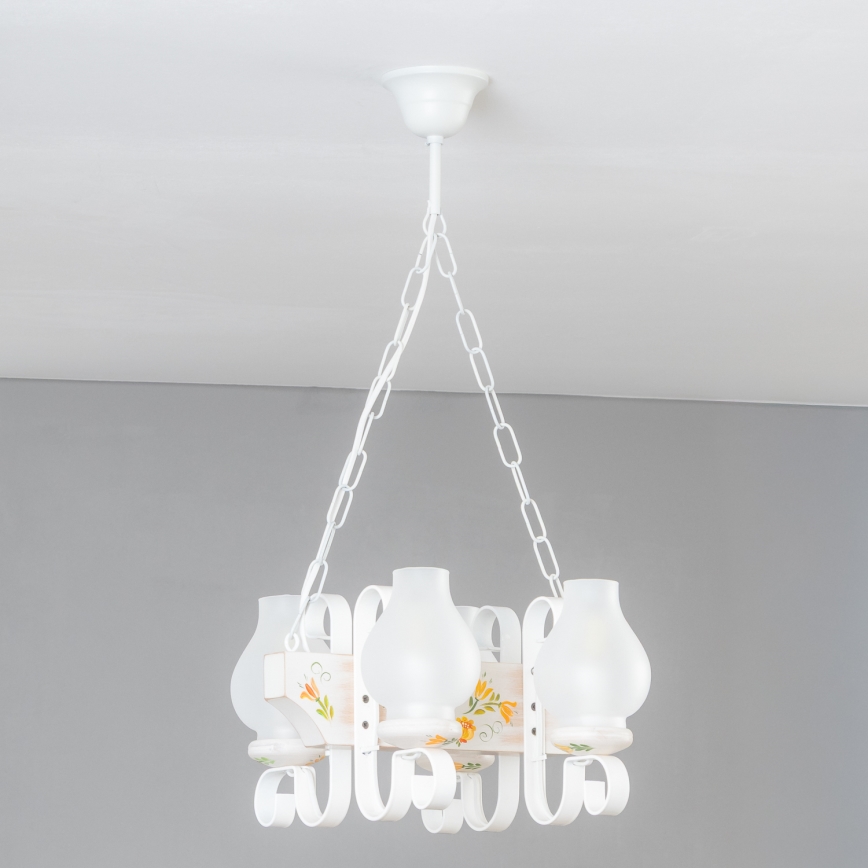 Brilagi - Kronleuchter mit Kette QUEEN 4xE14/40W/230V Buche/cremefarben