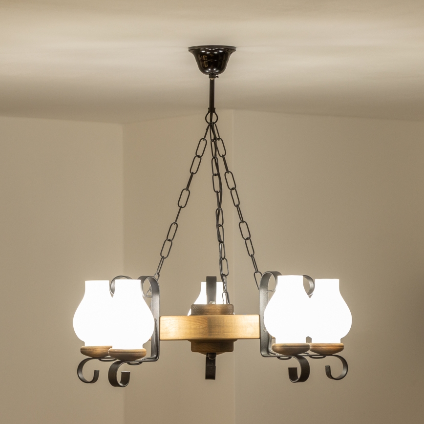 Brilagi - Kronleuchter mit Kette ROATA, 5xE14/40W/230V, Ø 50 cm, Buche