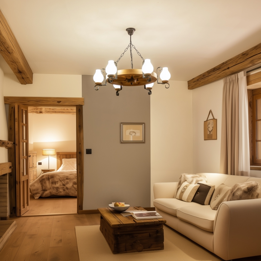 Brilagi - Kronleuchter ROATA mit Kette, 6xE14/40W/230V, Ø 70 cm, Buche