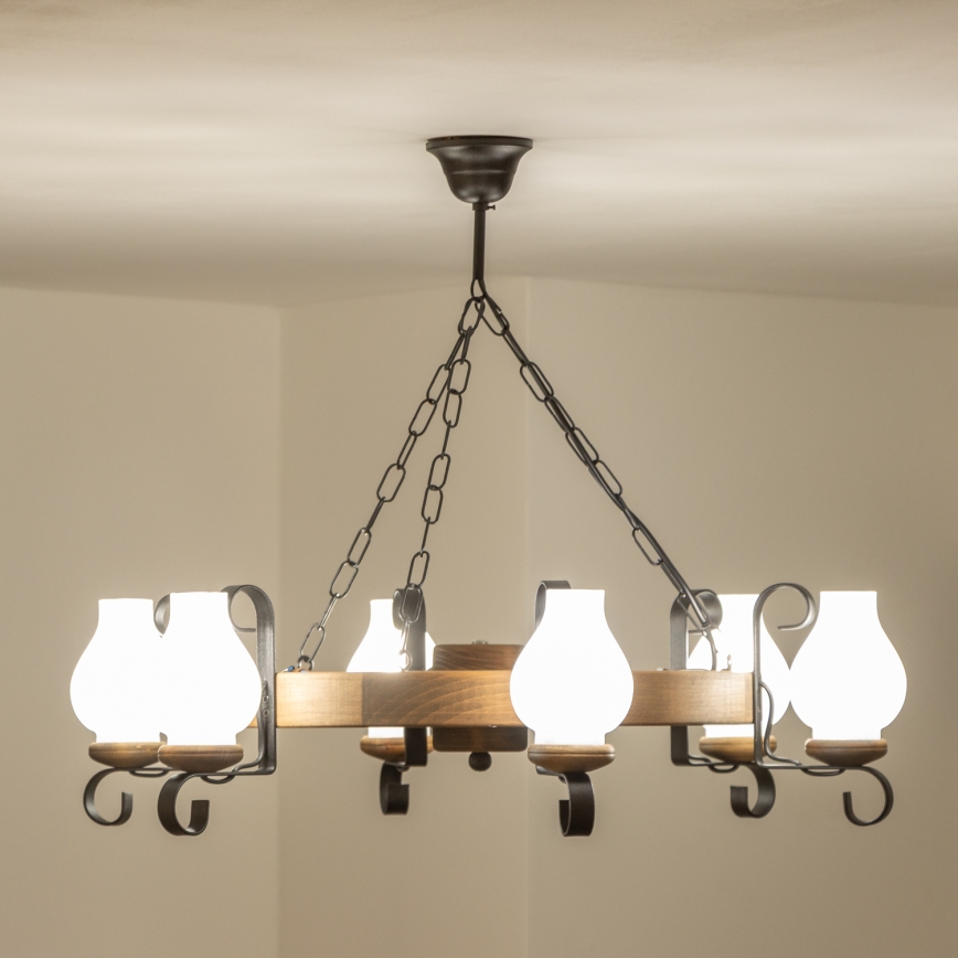 Brilagi - Kronleuchter ROATA mit Kette, 6xE14/40W/230V, Ø 70 cm, Buche