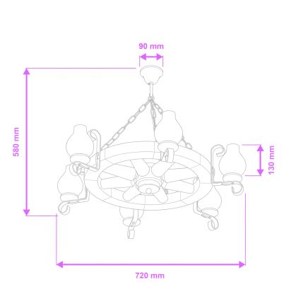 Brilagi - Kronleuchter ROATA mit Kette, 6xE14/40W/230V, Ø 70 cm, Buche