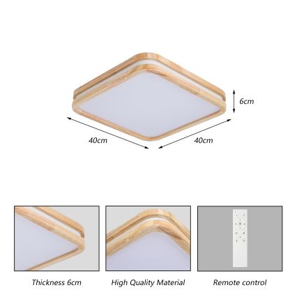 Brilagi - Plafoniera LED dimmerabile MOLINA SQUARE LED/48W/230V 3000-6000K rovere 40x40 cm + telecomando