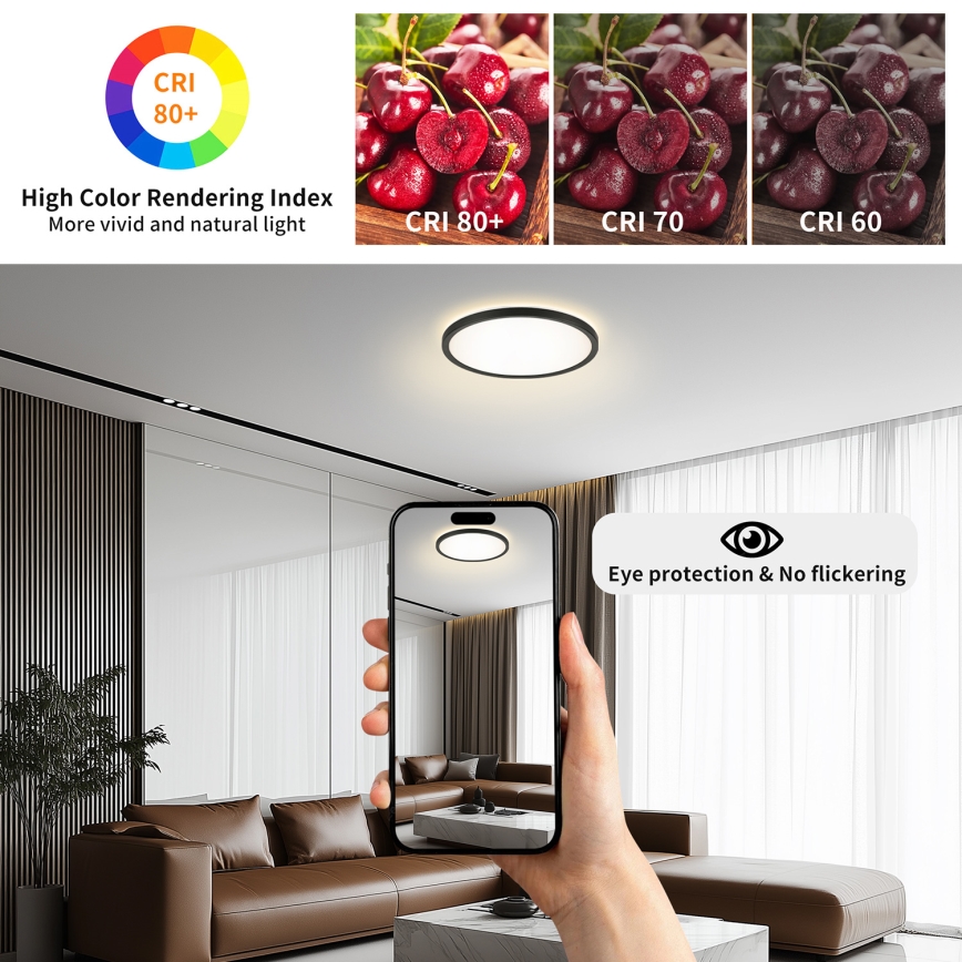 Brilagi - Plafoniera LED dimmerabile ULTRA SLIM LED/24W/230V 2700-6500K Ø 42 cm nera + telecomando