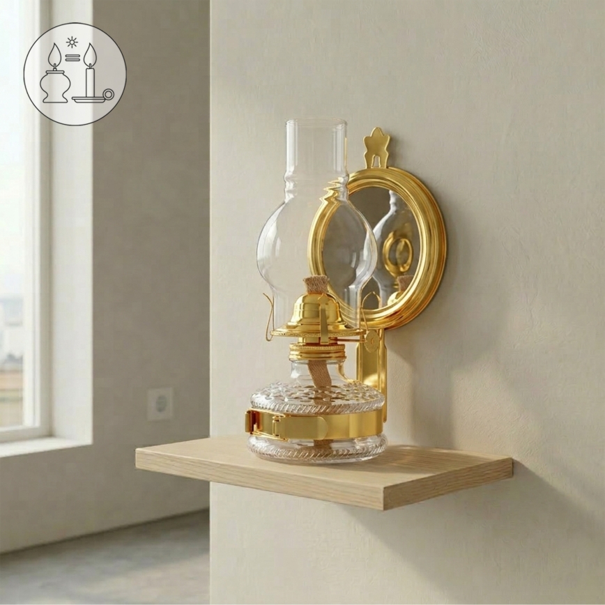 Brilagi - Lampada a petrolio con specchio MERLIN oro lucido