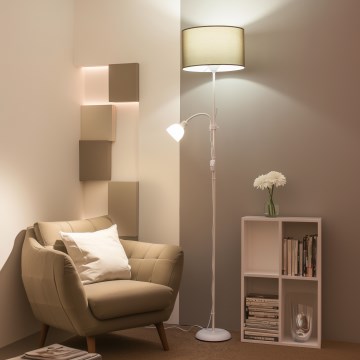 Brilagi - Lampada a piantana CERIA 1xE27/100W/230V + 1xE14/25W bianco/marrone