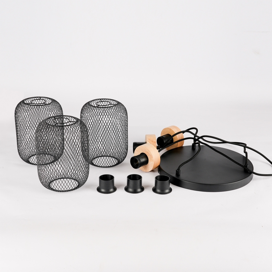 Brilagi - Lampada a sospensione con cavo BASKLITE 3xE27/15W/230V legno di caucciù/nero