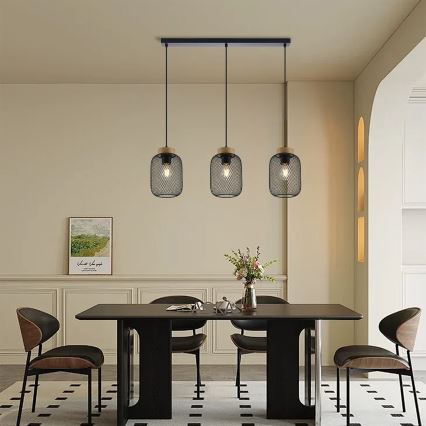 Brilagi - Lampada a sospensione con cavo BASKLITE 3xE27/15W/230V legno di Hevea/nero