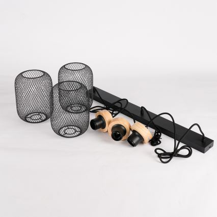 Brilagi - Lampada a sospensione con cavo BASKLITE 3xE27/15W/230V legno di Hevea/nero