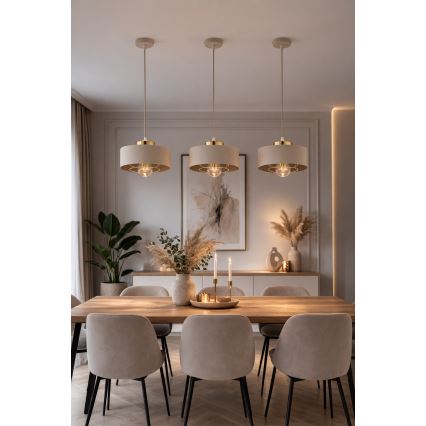 Brilagi - Lampada a sospensione con cavo SPRING 1xE27/60W/230V Ø 20 cm beige/oro