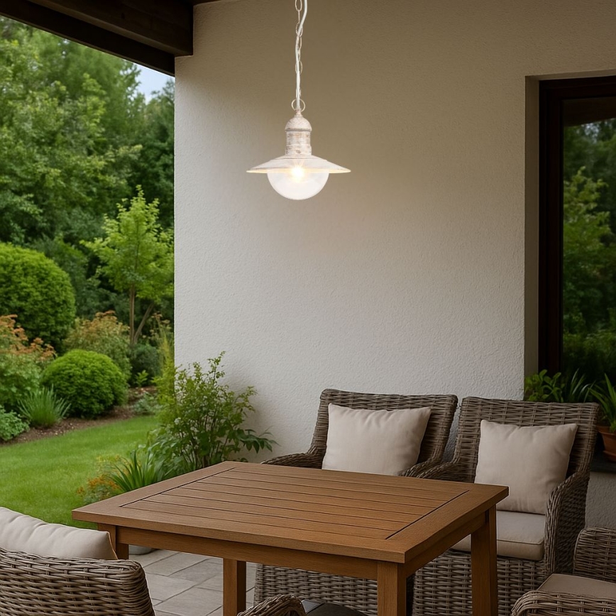Brilagi - Lampada a sospensione da esterno MOLDE 1xE27/60W IP44 bianco/patina