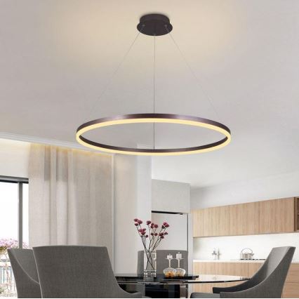 Brilagi - Lampadario LED dimmerabile a sospensione su cavo CIRCLE LED/55W/230V 3000-6500K Ø 80 cm marrone + telecomando
