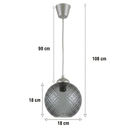 Brilagi - Lampadario LED sospeso con cavo RETRO GLASS 1xE27/60W/230V Ø 18 cm argento/grigio fumé