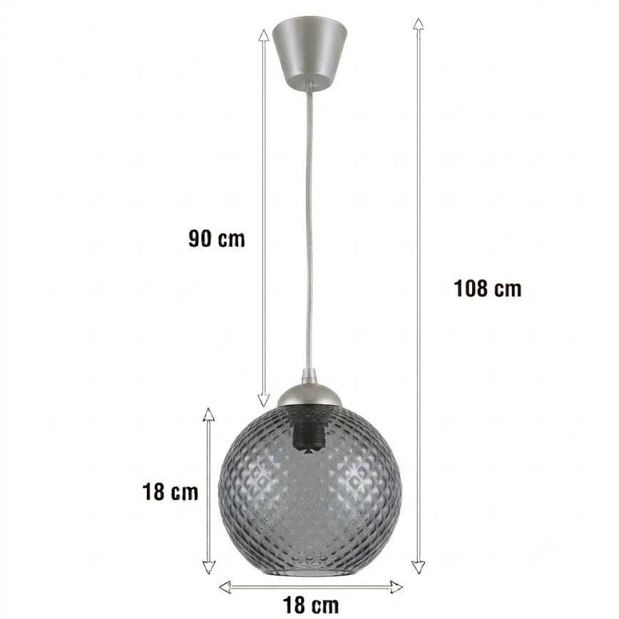 Brilagi - Lampadario LED sospeso con cavo RETRO GLASS 1xE27/60W/230V Ø 18 cm argento/grigio fumé