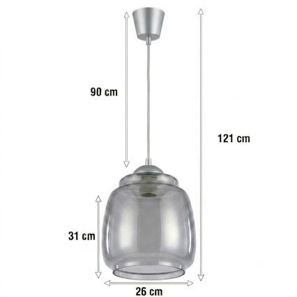 Brilagi - Lampadario LED a sospensione con cavo RETRO GLASS 1xE27/60W/230V Ø 26 cm argento/fumé