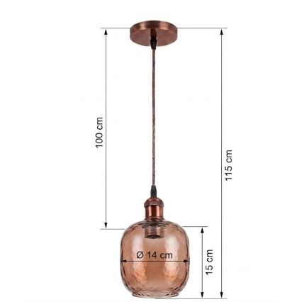 Brilagi - Lampadario LED a cavo RETRO GLASS 1xE27/60W/230V Ø 14 cm bianco/marrone fumé